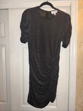 Highline Collective Metallic Black Ruched Short Sleeve Dress